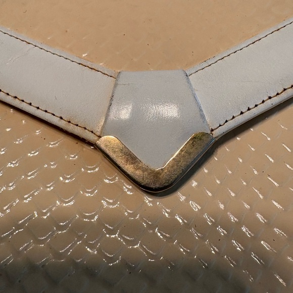 Clutch Koret Lizard Skin Cream & White Signature Handbag Metal Clasp Vintage - Picture 8 of 15